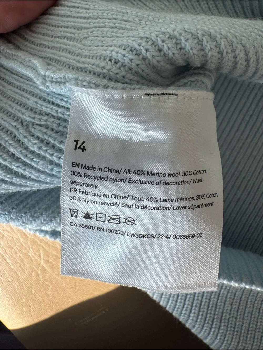 Like New! Lululemon Merino Wool-Blend Mock Neck Lt. Blue Sweater, Sz XL